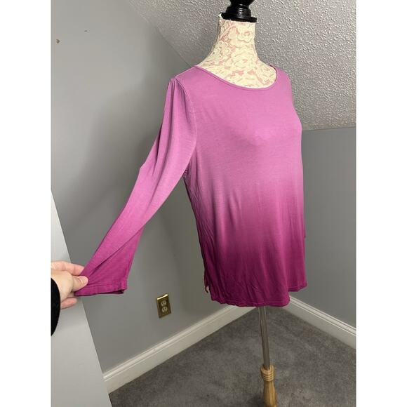 EUC Lauren Ralph Lauren Ombré 3/4 Sleeve Top Sz Large Pink Purple Lightweight - Picture 2 of 7